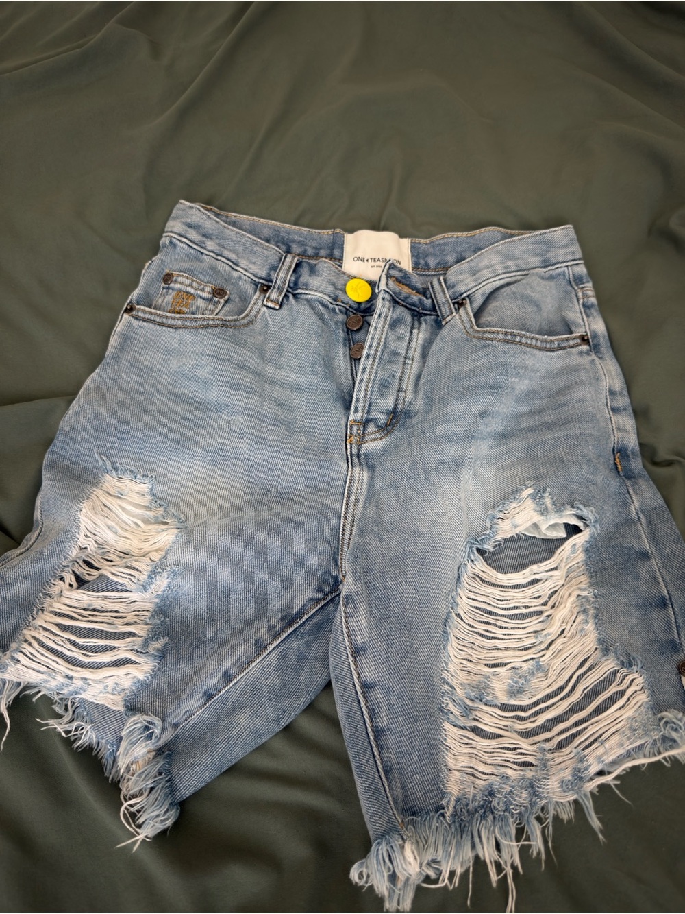 One Teaspoon Light Blue Ripped Boyfriend Denim Shorts